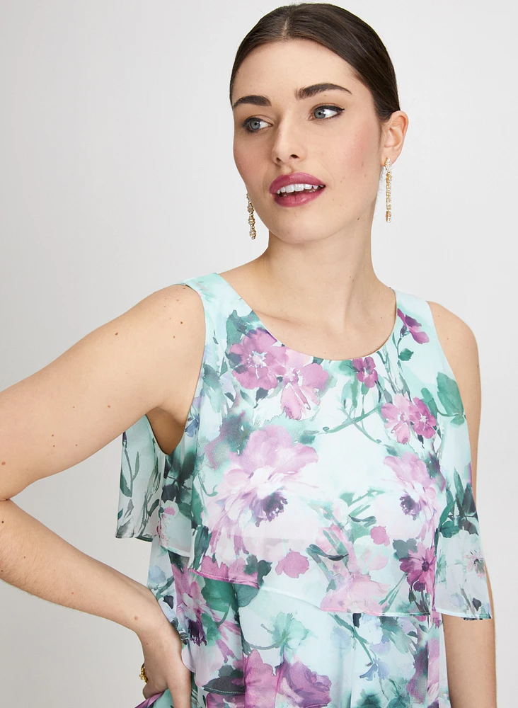 Floral Asymmetric Tiered Dress