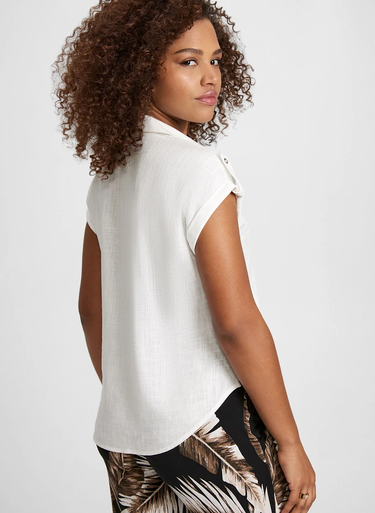 Linen Blend Knotted Blouse