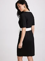 Belted Contrast Trim Dress