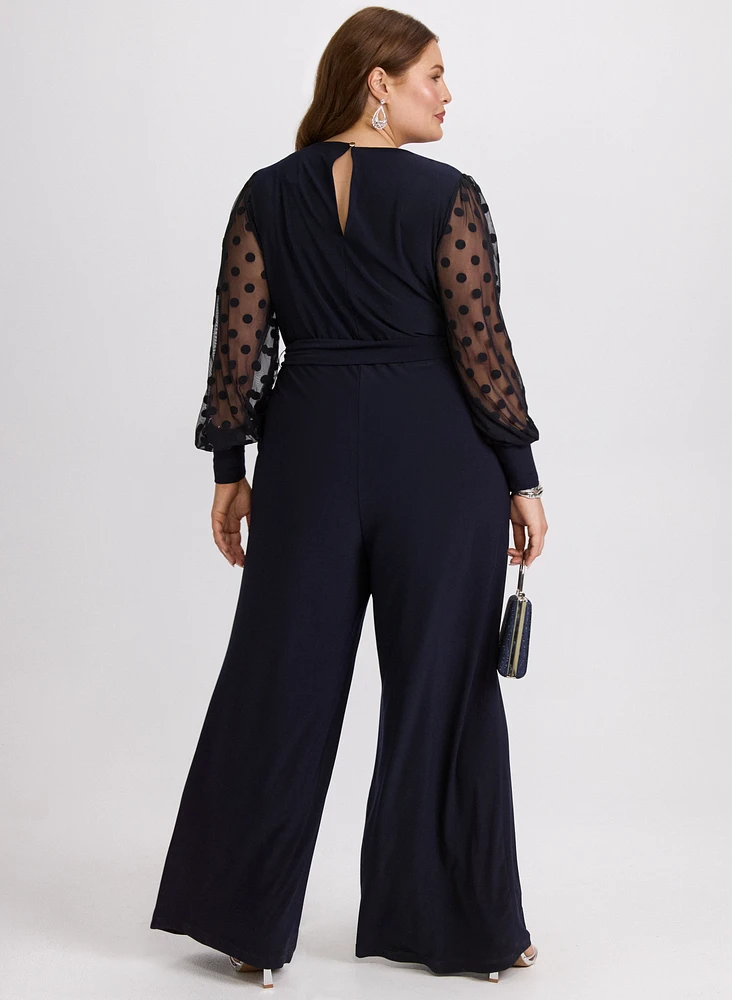 Sheer Polka Dot Sleeve Jumpsuit