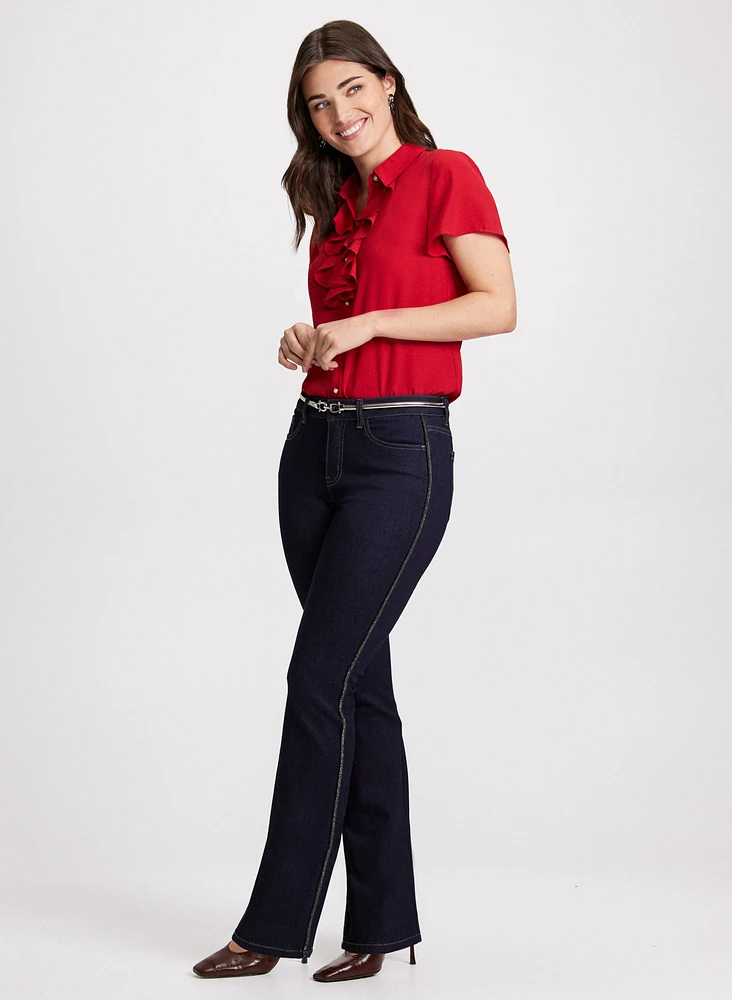 Short Sleeve Blouse & Flare-Leg Jeans