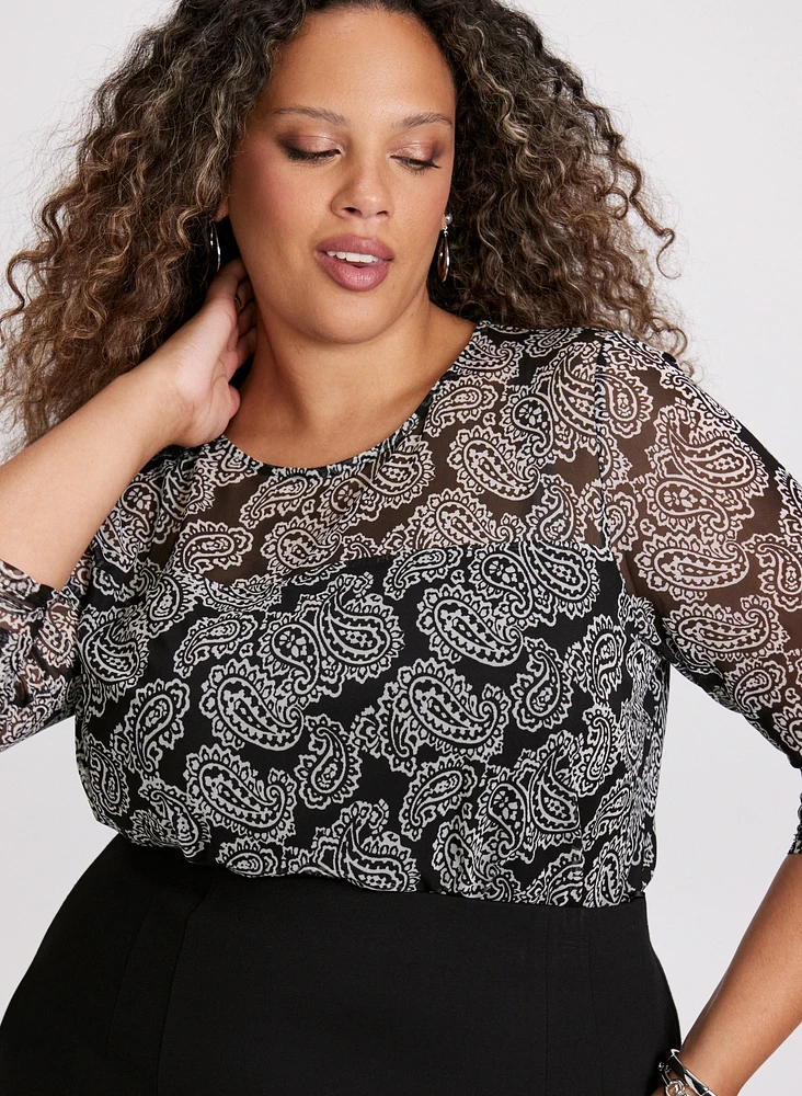 Illusion Neck Paisley Print Top