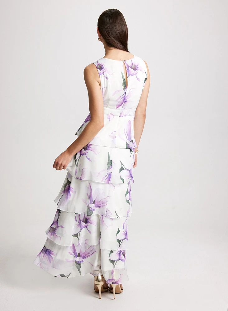 Robe longue florale en chiffon