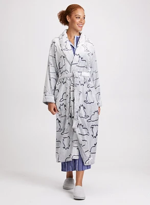 Cat Print Belted Fleece Robe