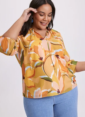 Floral Split Neck Blouse