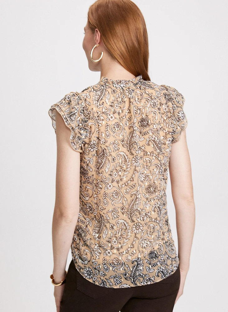 Paisley Print Cap Sleeve Blouse