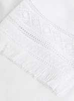 Blouse en mélange de lin avec manches à broderies et franges