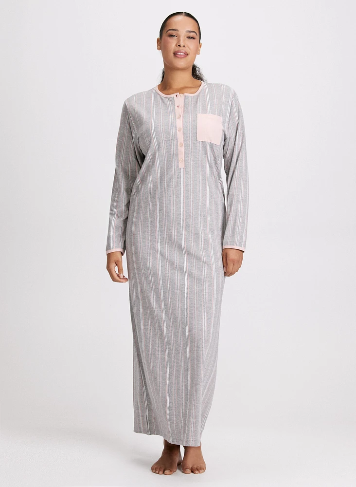 Stripe Print Long Nightgown