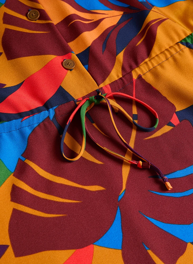 Tropical Drawstring Waist Dress