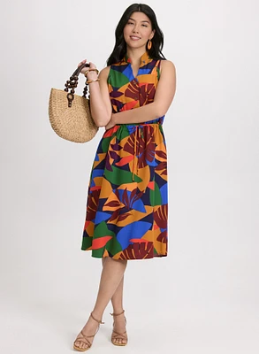 Tropical Drawstring Waist Dress