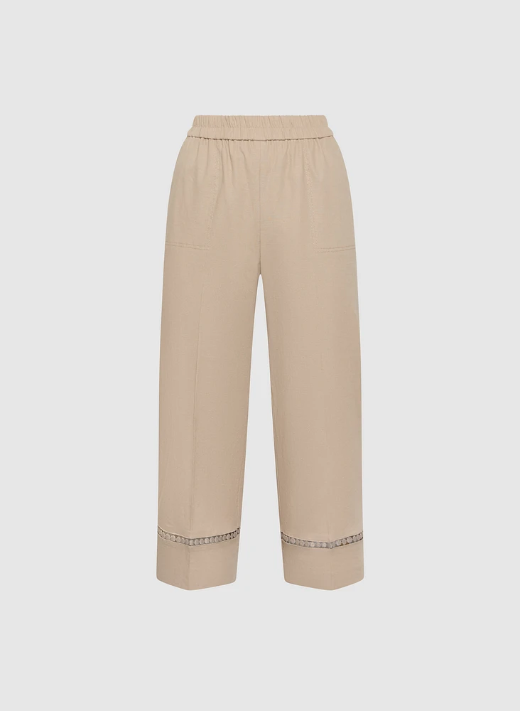 Stretch-Linen Crochet Detail Culottes