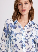 Blouse florale en chiffon boutonnée