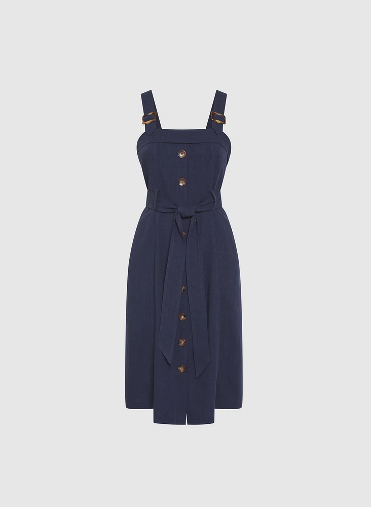 Linen-Blend Button-Down Dress