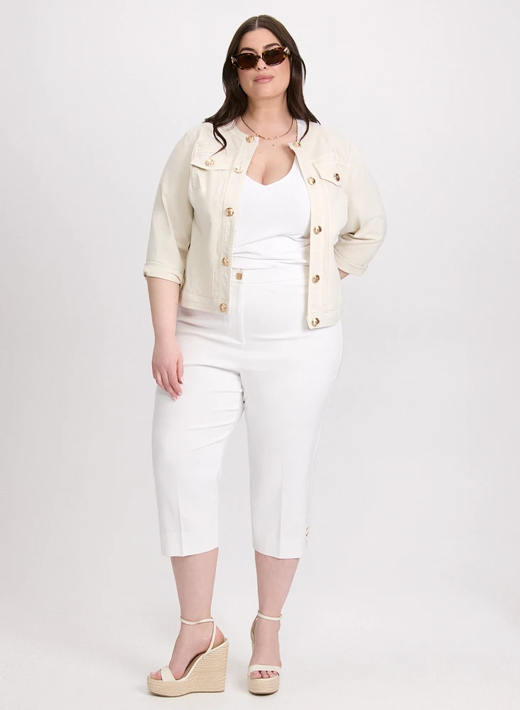 Veste en jean et capri à détails métalliques
