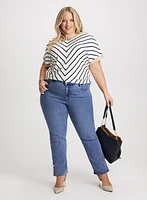 Drop Sleeve Chevron Top & Slit Hem Straight Leg Jeans