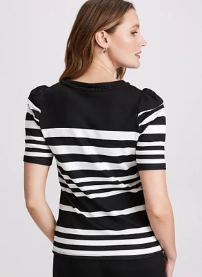 Striped Rhinestone Trim Top