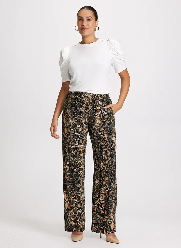 Pantalon Olivia à jambe large motif peau de serpent