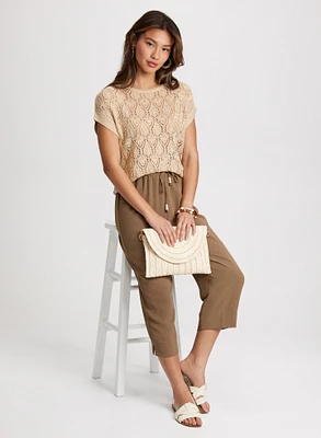 Open Stitch Sweater & Pull-On Drawstring Capris