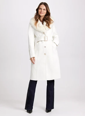 Manteau en mélange de laine à fausse fourrure