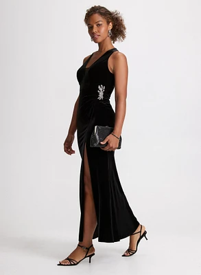 Front Slit Velvet Dress