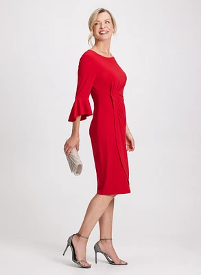 Ruched Waist Bell Sleeve Dress