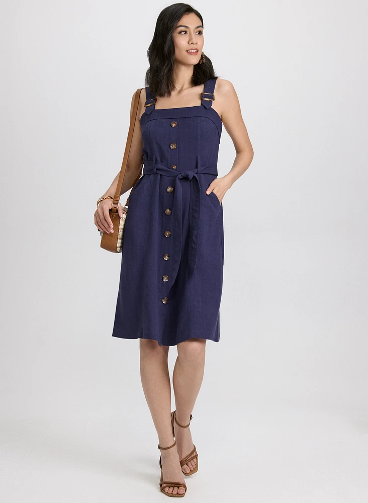 Robe boutonnée en mélange de lin