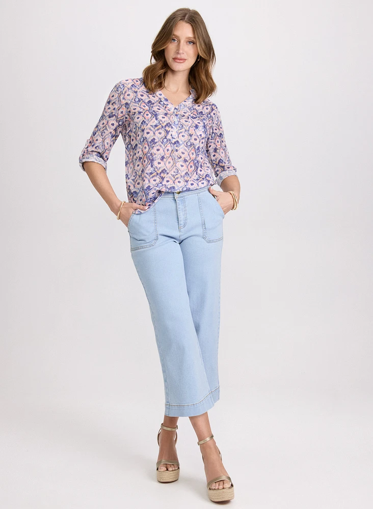 Geometric Stretch Cotton Blouse