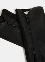 Button Detail Vegan Leather Gloves