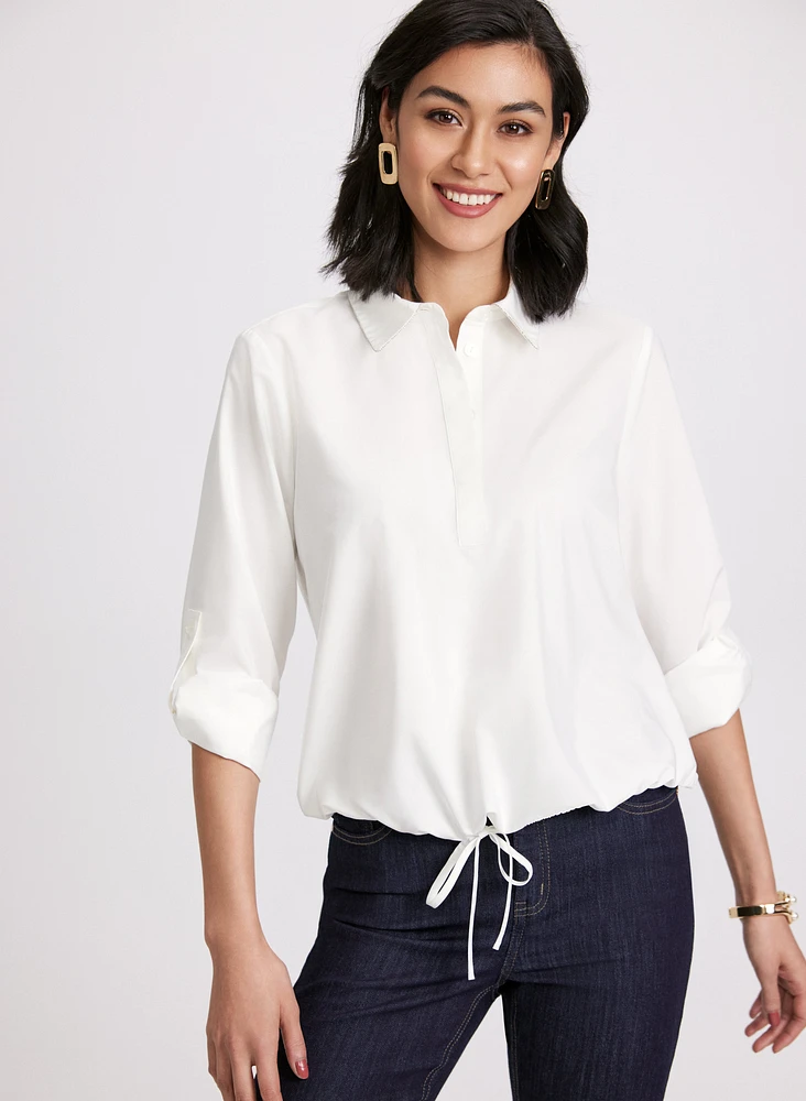 Rhinestone Trim Button-Down Blouse