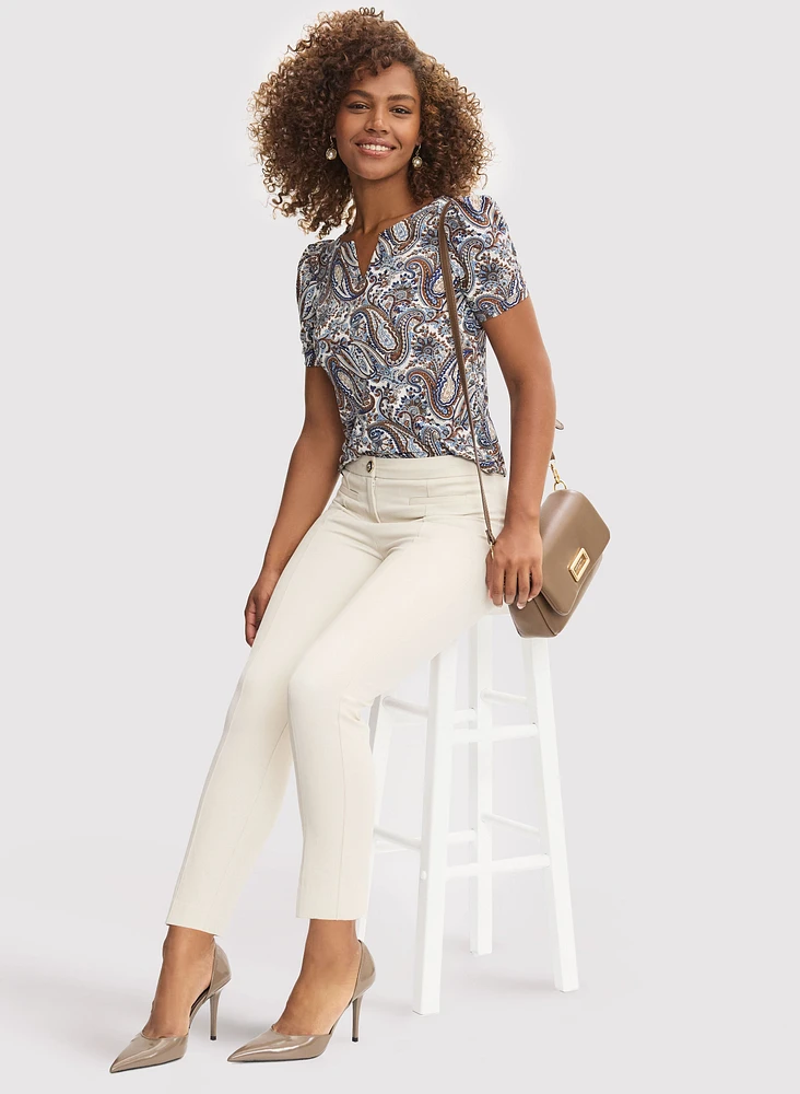 Paisley Print Short Sleeve Top & Ankle-Length Pants