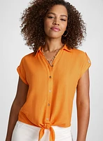 Blouse en mélange de lin à détail noué