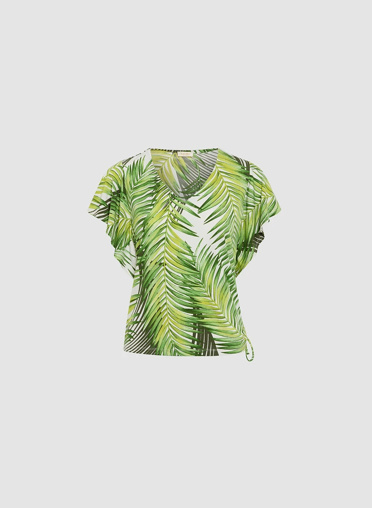 Leaf Print Cap-Sleeve Top