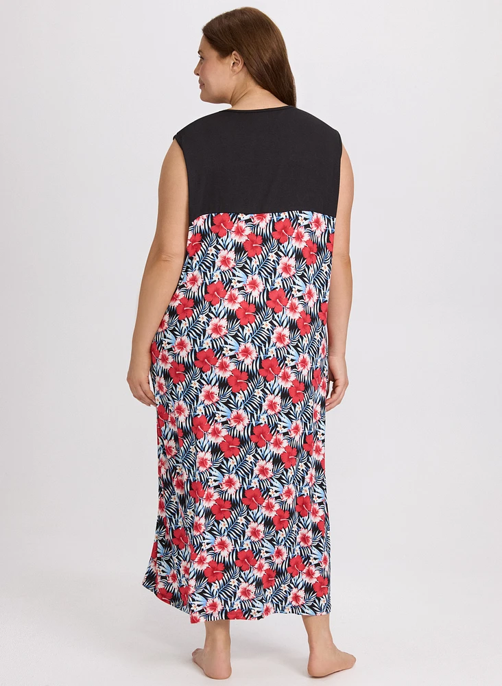 Robe de nuit à motif floral tropical