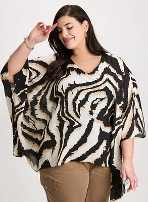 Poncho-Style Animal Print Blouse