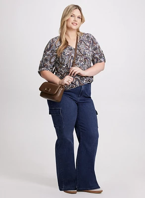 Paisley Print V-Neck Top & Wide Leg Cargo Jeans