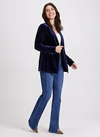 Velvet Flap Pocket Blazer & Flared Split Hem Jeans