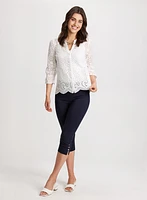 Eyelet Button Down Blouse & Pull-On Bengaline Capris