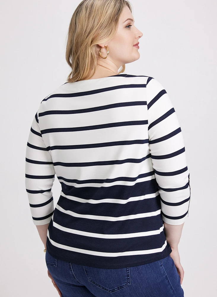 Striped Button Detail Top