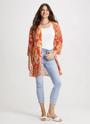 Cardigan ouvert paisley et jean à jambe étroite