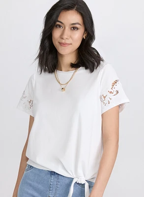 T-shirt brodé en coton extensible