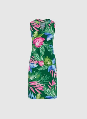 Tropical Print A-Line Dress