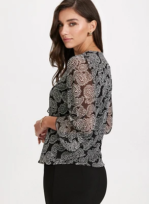 Paisley Print Mesh Sleeve Top