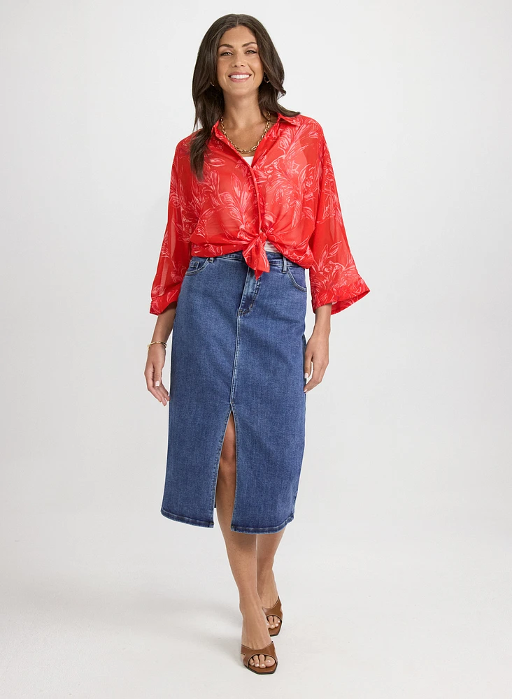 Leaf Print Chiffon Blouse