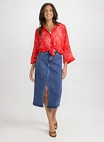 Leaf Print Chiffon Blouse