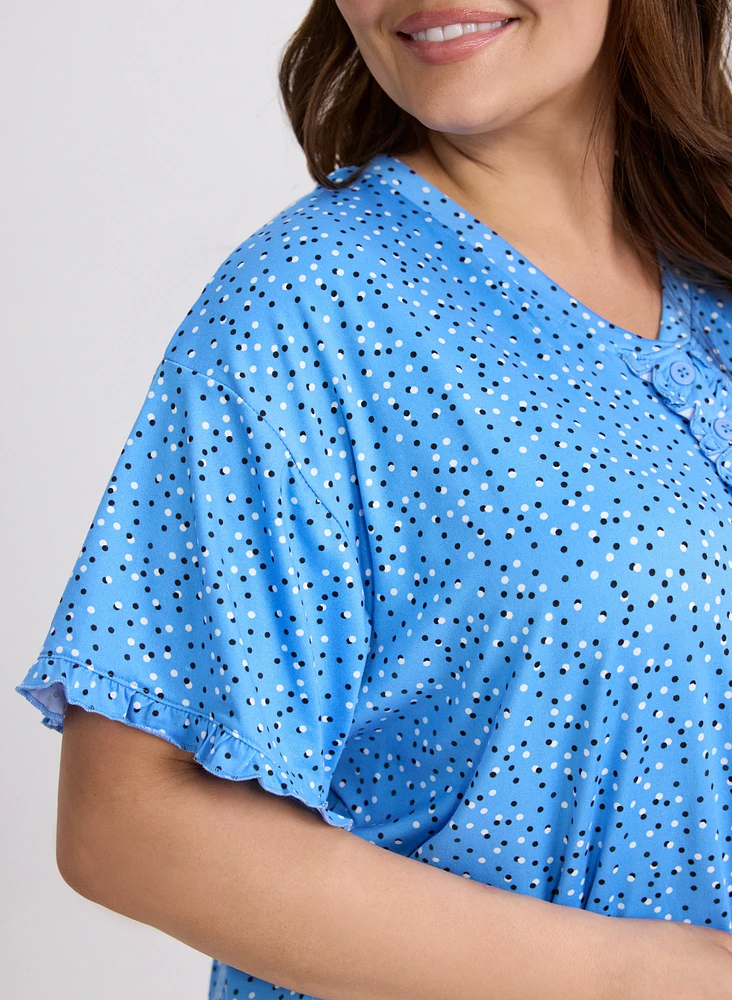 Robe de nuit à pois boutonnée