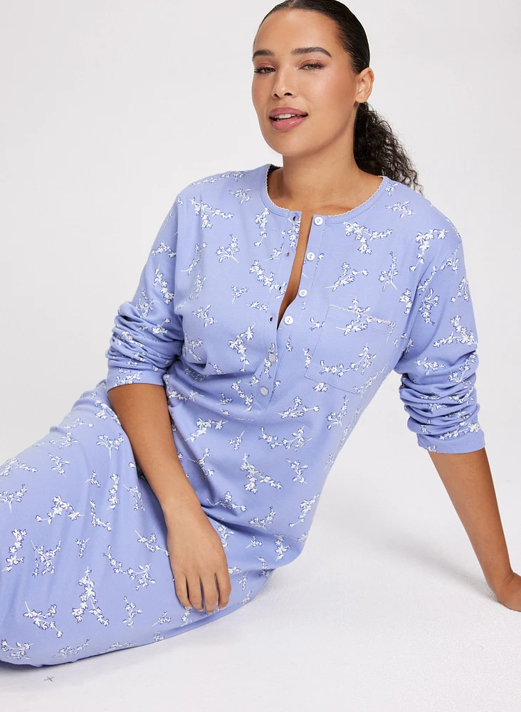 Robe de nuit longue à motif floral