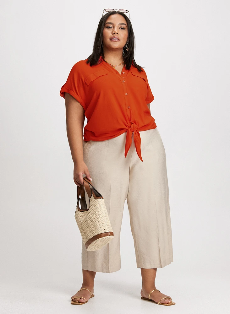 Tie Detail Blouse & Straight Leg Capris