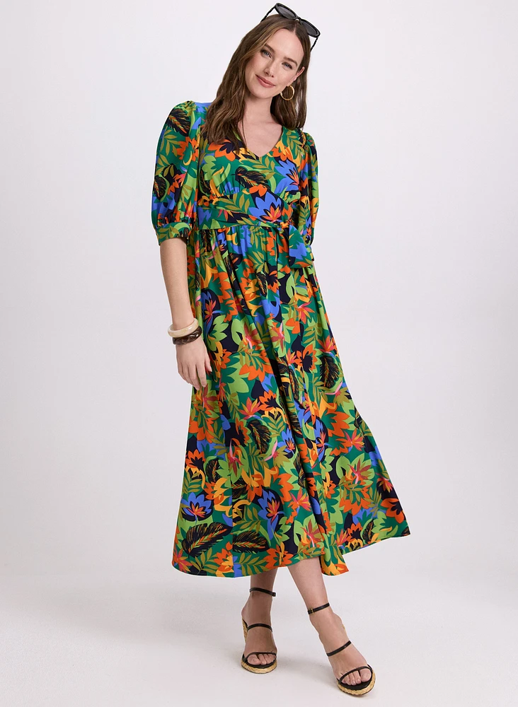 Tropical Balloon Sleeve Dress