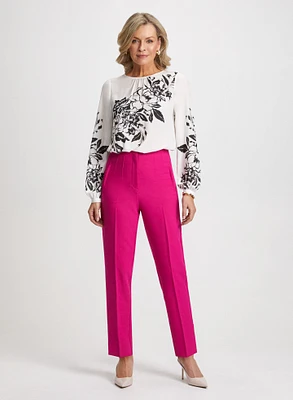 Placement Print Blouse & Slim Leg Pants