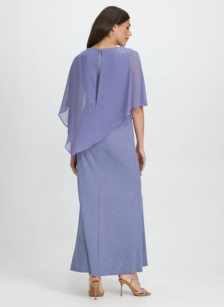 Embellished Capelet Overlay Dress